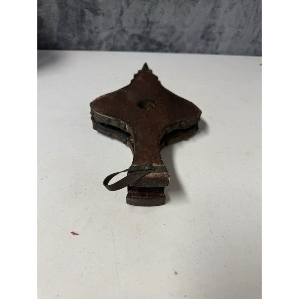 Vintage Wood and Leather Fireplace Bellows Hand Blower Crest Carved Hearth Tool - Picture 3 of 4
